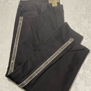 Democracy Jeans Womens Size 12 Black Straight Ankle Skimmer Rhinestone Decorate